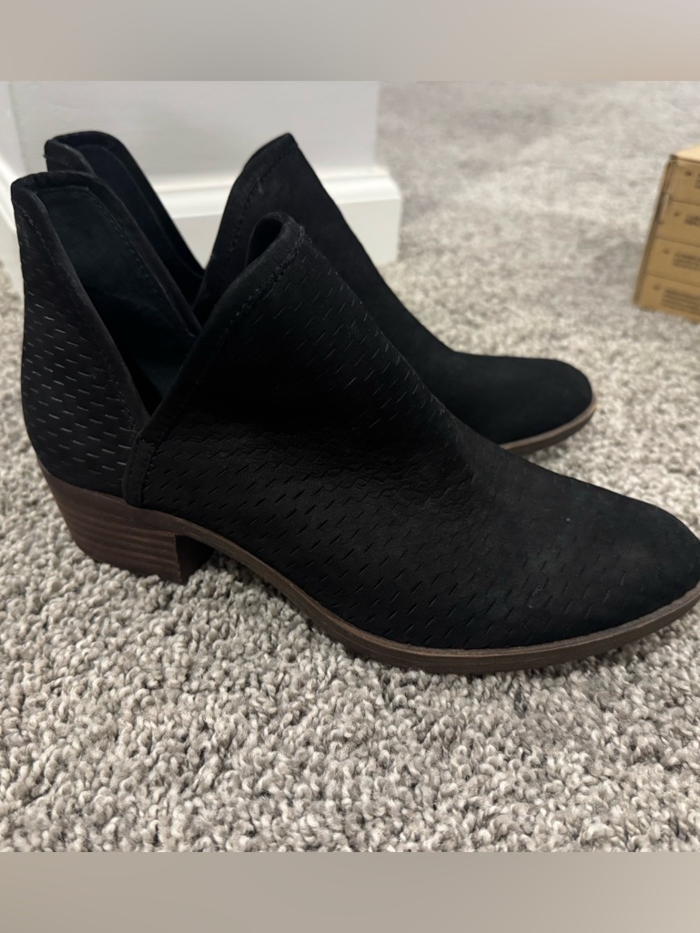 Women's Lucky Brand Black Suede Cutout Perforated Ankle Booties
